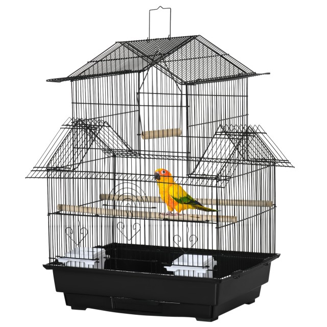 PawHut Bird Cage με λαβή μεταφοράς και αφαιρούμενο δίσκο, σε μέταλλο και πλαστικό, 50,5x41x63 cm, μαύρο D10-062V01BK