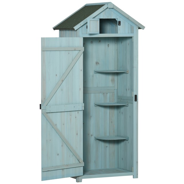 Outsunny Garden Shed Ξύλινη αποθήκευση εργαλείων με 3 ράφια, 77x54,2x179cm, Μπλε