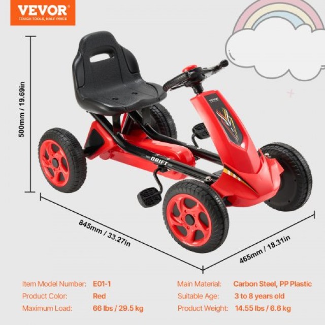 VEVOR  Παιδικό Ποδήλατο Go Kart 4 Τροχών με Ρυθμιζόμενο Κάθισμα Κόκκινο ETTBCJTK38S6FXZBJV0