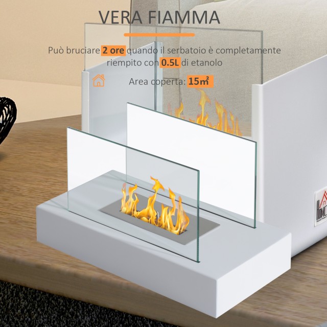 Επιδαπέδιο τζάκι βιοαιθανόλης με ισχύ 2000W , Λευκό, 35x18x21cm Homcom    820-020WT