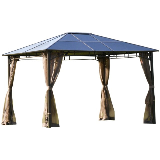 Outsunny Garden Gazebo με κουνουπιέρα 3,6x3m καφέ πολυανθρακική στέγη