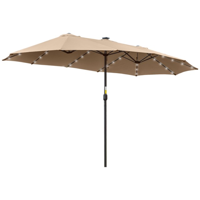 Outsunny Double Parasol Garden 4,5m με 48 LED φώτα και μανιβέλα, Χακί 84D-178KK