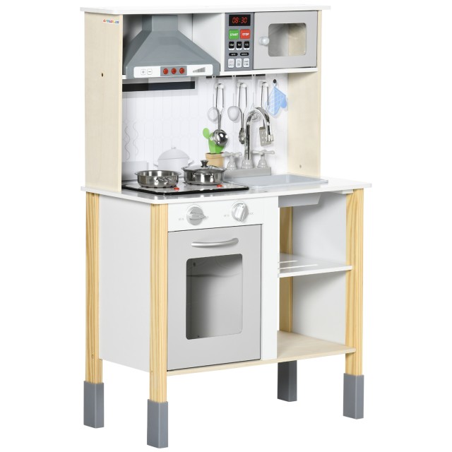 AIYAPLAY Play Kitchen for Children με Ρυθμιζόμενο Ύψος, Ήχους, Φώτα και Σκεύη, σε MDF και PP, 60x30,5x93,2 cm 350-140V80WT