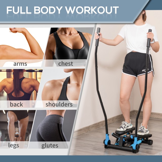 HOMCOM Fitness Stepper με αλτήρα και οθόνη LCD για προπόνηση στο σπίτι και στο γυμναστήριο, μπλε