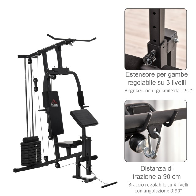 HOMCOM Fitness Station for Home and Professional Workout, Steel Multifunction Gym, 148x108x207cm - Μαύρο A91-132