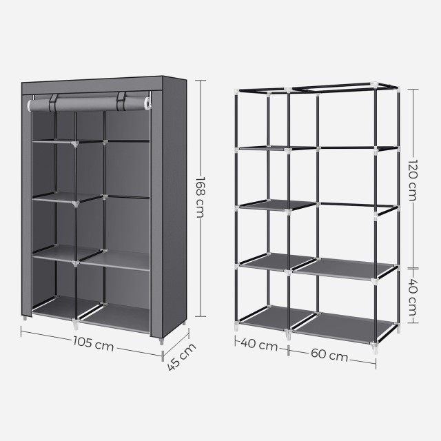 SONGMICS Υφασμάτινη Ντουλάπα  Γκρι, 45 x 105 x 168 cm, RYG085G02 - 12 άτοκες δόσεις και 5% cash back