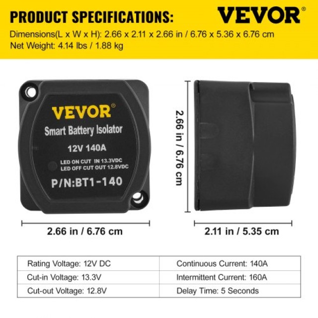 Κιτ Ρελέ Φόρτισης VEVOR, 12V, 140AMP VSR, Συμβατό με Οχήματα & Σκάφη  FDCDJDQTJMMYYIMPBV0