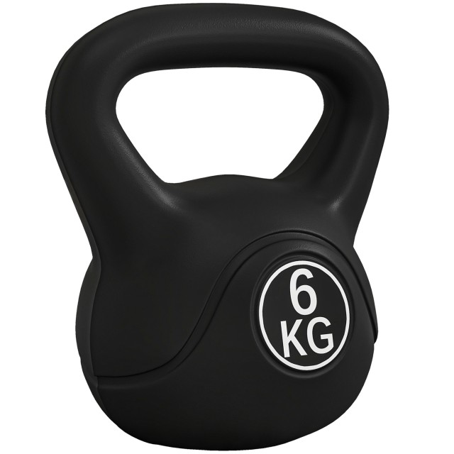 HOMCOM Kettlebell 6kg από Πλαστικό και Άμμο με Επίπεδη Βάση και Λαβή 20x13x22 cm Μαύρο A91-076V05BK