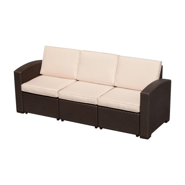 Outsunny 3θέσιος καναπές εξωτερικού χώρου σε PE Rattan με μαξιλάρια, καφέ, 199x71x75cm