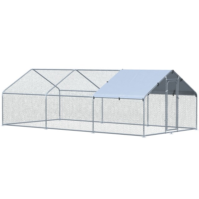 PawHut Outdoor Metal Chicken Coop με υφασμάτινο κάλυμμα Oxford, 600x303,5x195 cm, Ασημί D51-139V08SR