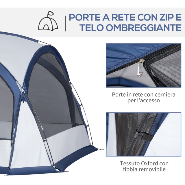 Σκηνή Camping Outsunny 6-8 ατόμων, 4 πόρτες με φερμουάρ, τσάντα και γάντζος, 350x350x230 cm, λευκό και μπλε A20-232