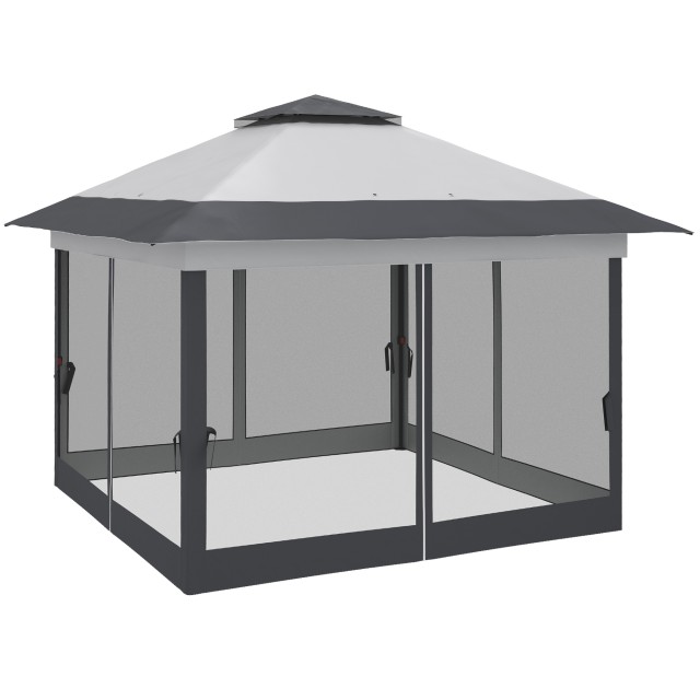 Outsunny Folding Gazebo 3,6x3,6m με αεραγωγούς και κουνουπιέρες, σε Steel and Oxford Fabric, γκρι