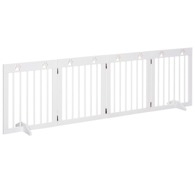 PawHut 4-Section Folding Dog Eraser Pine Wood Safety Gate - Λευκό