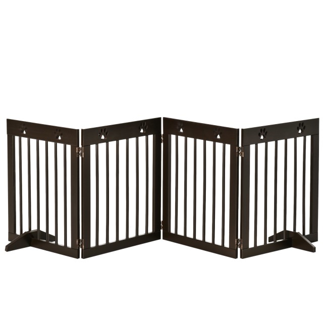 PawHut Folding Small Dog Gate, σε ξύλο πεύκου, 204x30x61 cm, καφέ