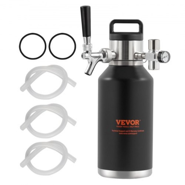 Σύστημα Βρύσης Μπύρας VEVOR, 64Oz 1.89L Μίνι Κεγ, Ανοξείδωτο Ατσάλι 304, Ρυθμιστής CO2, Οθόνη Πίεσης  MNPJTHSYS64OZLGCLV0