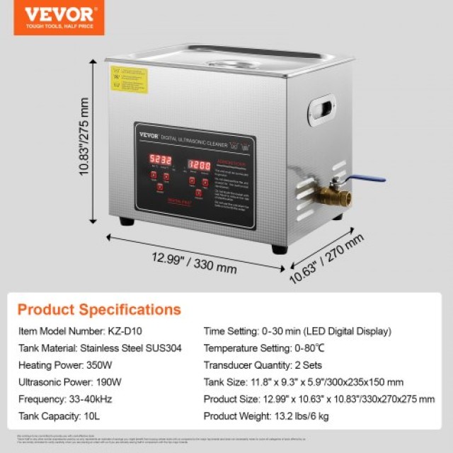 Καθαριστής Υπερήχων VEVOR 10L για Κοσμήματα & Μικροεξαρτήματα  SXCSBQXJ10L02FU3NV2