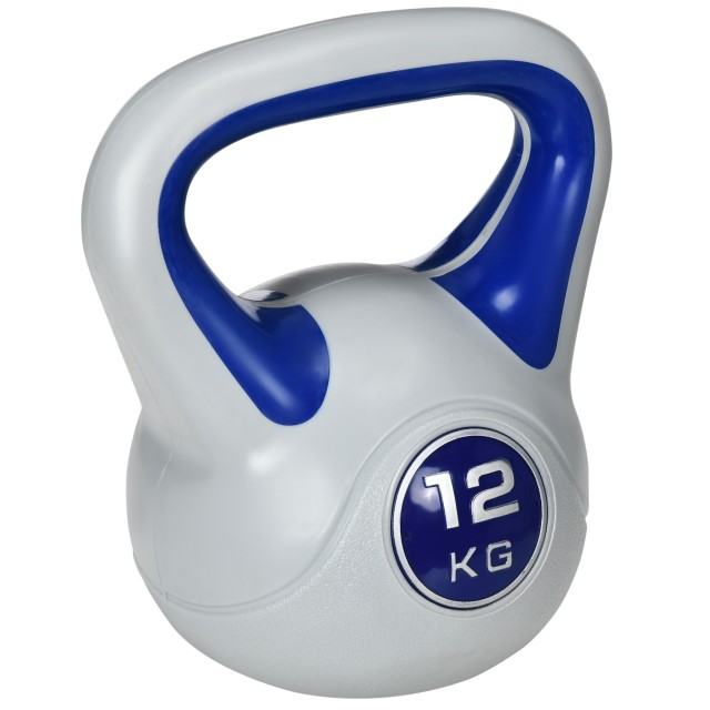 SPORTNOW Kettlebell 12kg σε PU και Sand με επίπεδη βάση και λαβή για Deadlifts, Squats και Lifts, 24x17x28 cm, Μπλε A91-255V05BU