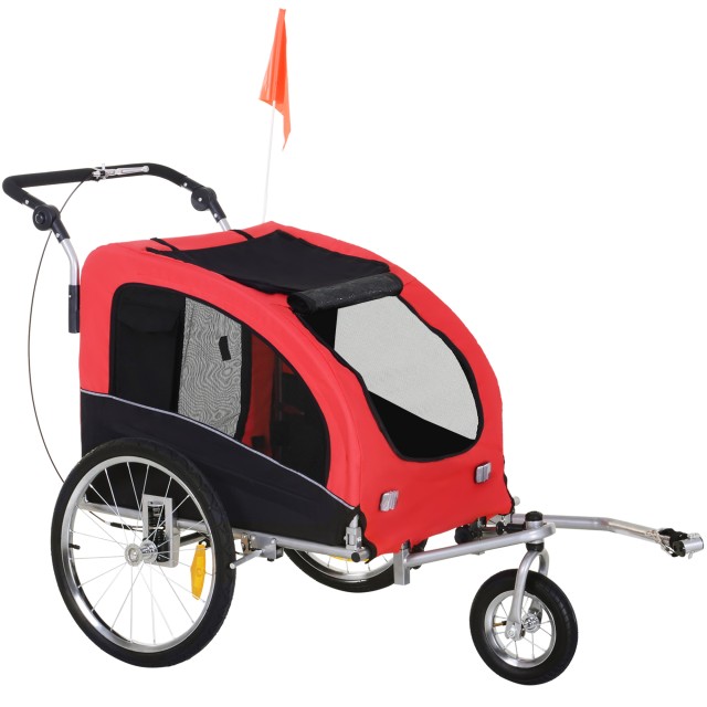 PawHut Bicycle Trailer για σκύλους μεσαίου μεγέθους με 2 εισόδους με παράθυρα και ηλιοροφή, 126-155x83x108 cm, κόκκινο 5663-1289