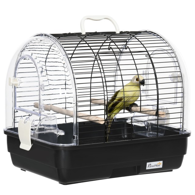 PawHut Steel Bird Cage with Perches, Αφαιρούμενος Δίσκος και Λαβή, 42x32x37 cm, Μαύρο D10-088V00BK