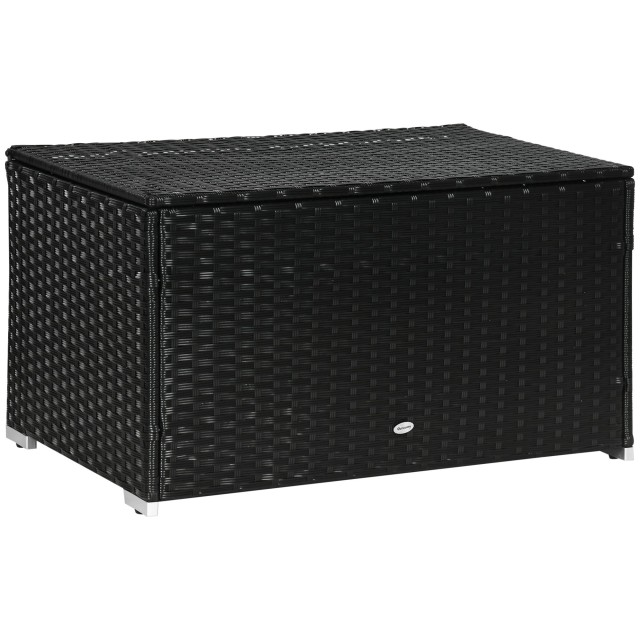 Outsunny Rattan and Steel Garden Storage Box με Καπάκι, 95x60x58cm, Μαύρο 865-011V00BK