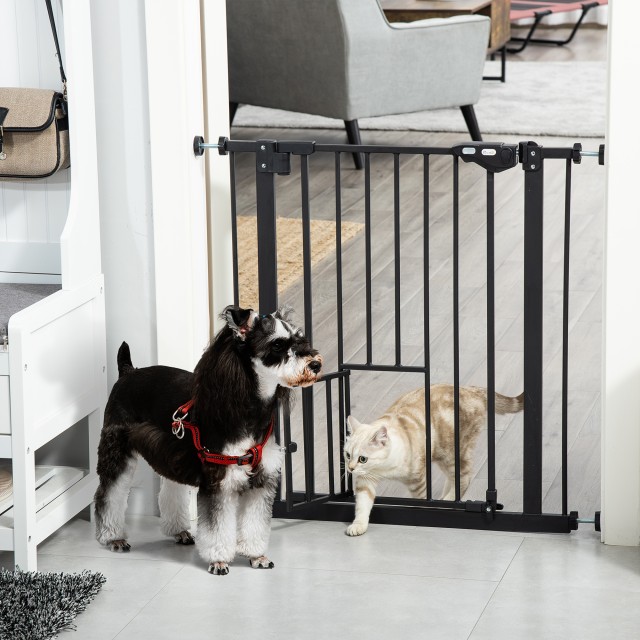 PawHut Dog Gate με Push Fit, Επεκτάσιμη από 74-80cm με Αυτόματο Κλείσιμο, Μαύρο