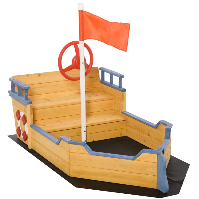 Outsunny Pirate Ship Ξύλινο Sandpit για Παιδιά με Αποθηκευτικό χώρο, 158x78x45,5cm 343-022V01