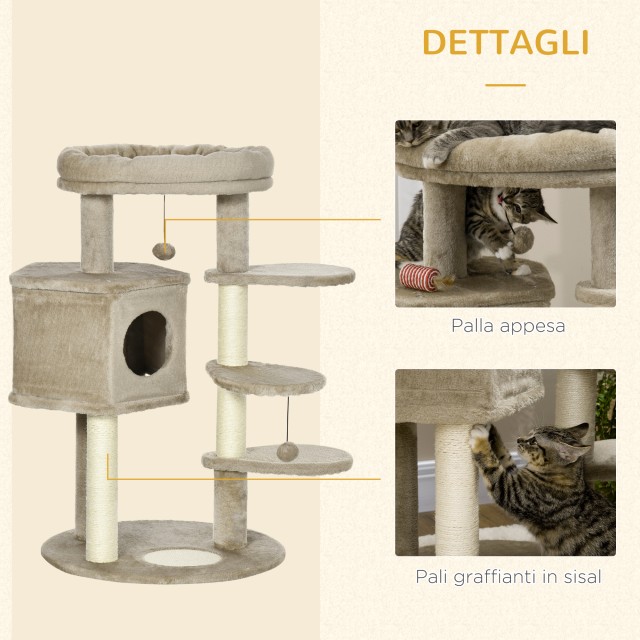 PawHut Cat Tree with Sisal Posts, Κρεβάτι, Σπίτι και Πλατφόρμες, 55x55x94cm, Καφέ D30-568V00LR