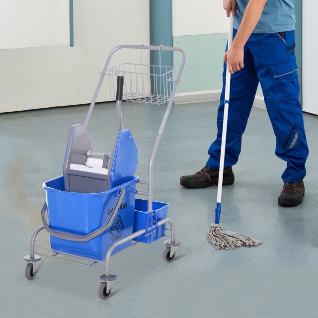 Homcom Professional Cleaning Cart with 25L Bucket and Wringer, Blue