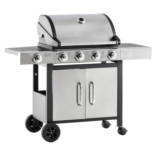 Outsunny Barbecue Gas με καπάκι και 5 καυστήρες των 15,2 kW και 4 ρόδες, 128x50x113 cm