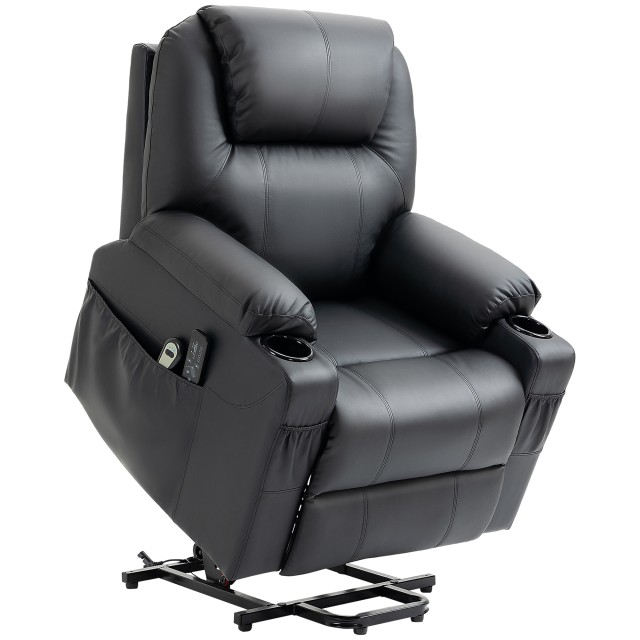 HOMCOM Lift Chair Max 135° Recliner με 8 πόντους μασάζ και στήριγμα ποδιών, 88x92x106 cm, Μαύρο 713-096BK