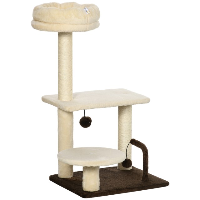 PawHut Cat Scratching Post με Sisal Post, Perch and Play Balls, Chipboard και βελούδινο, 44x38x74 cm