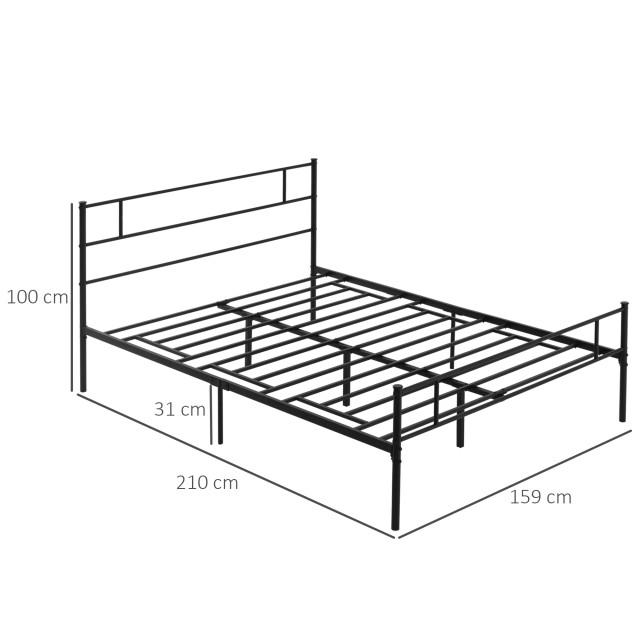 HOMCOM Δομή διπλού κρεβατιού από ατσάλι 160x200cm με πηχάκια, κεφαλάρι και πόδι - Μαύρο