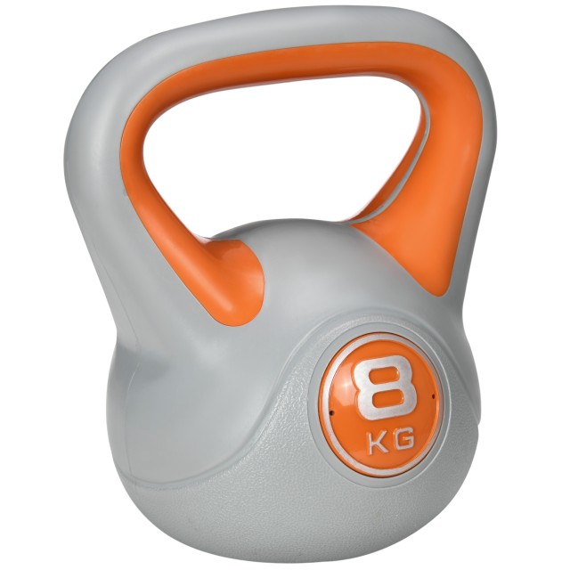 SPORTNOW Kettlebell 8kg σε PU και Sand με επίπεδη βάση και λαβή για Deadlifts, Squats και Lifts, 20x14x24 cm, Πορτοκαλί A91-255V03OG