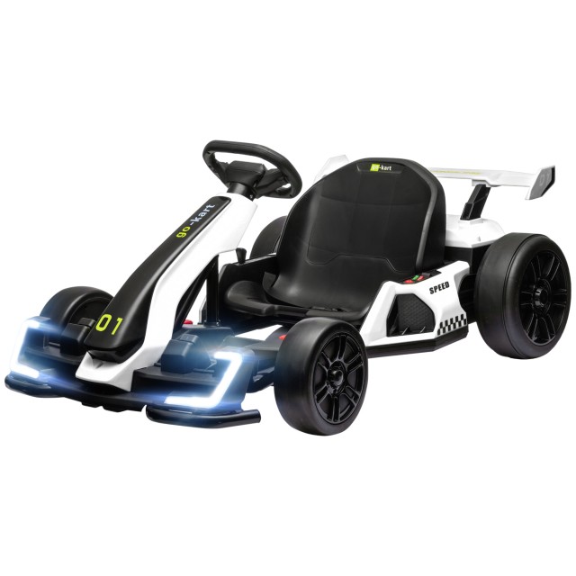 HOMCOM Electric Go Kart για παιδιά 6-12 ετών 24V 12km/h με ρυθμιζόμενο κάθισμα, λευκό