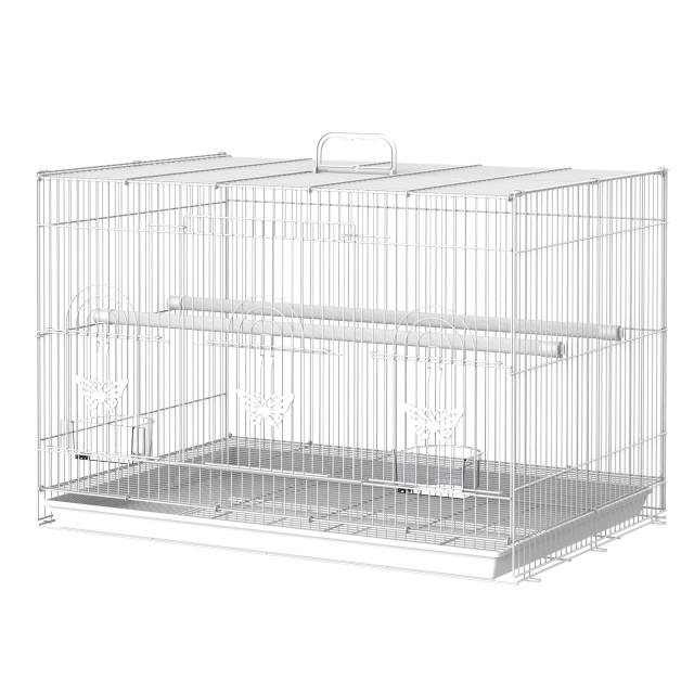 PawHut Μεταλλικό Κλουβί Πουλιών με Πέρκες, Μπολ για Φαγητό και Λαβή, 60x41x41cm - Λευκό