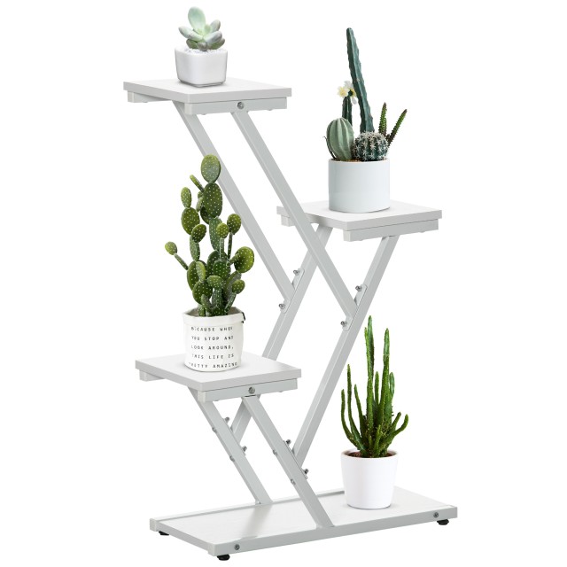 Outsunny 4-Tier Plant Pot Ladder for Indoor and Outdoor MDF and Steel, 50,5x24x81 cm, Λευκό