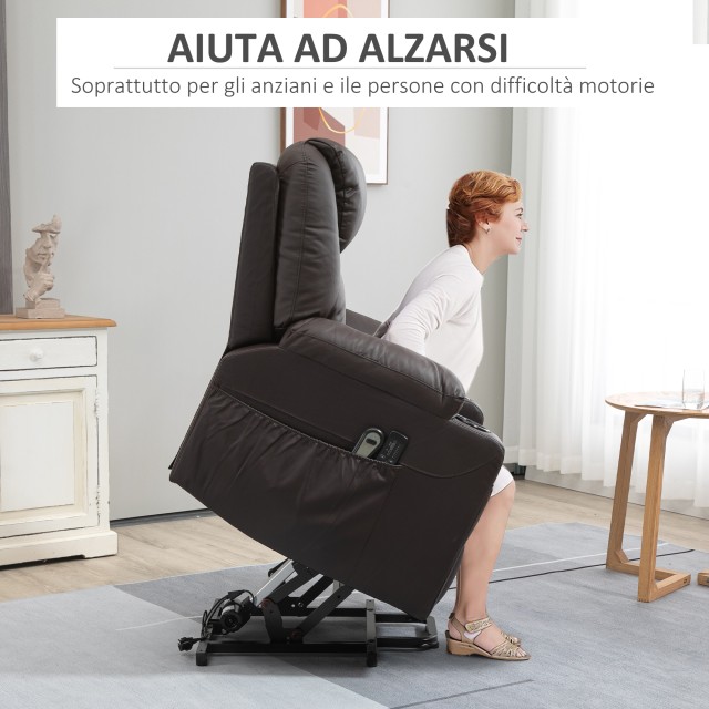 HOMCOM Lift Chair Ανακλινόμενη έως 135° με ποτηροθήκη, Τηλεχειριστήριο και υποπόδιο 88x92x106 cm, Καφέ 713-096BN