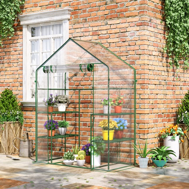 Outsunny Garden Greenhouse σε Αδιάβροχο και Anti UV PE με εξαρτήματα τοποθέτησης, 142x73x195cm - Πράσινο 845-139V01