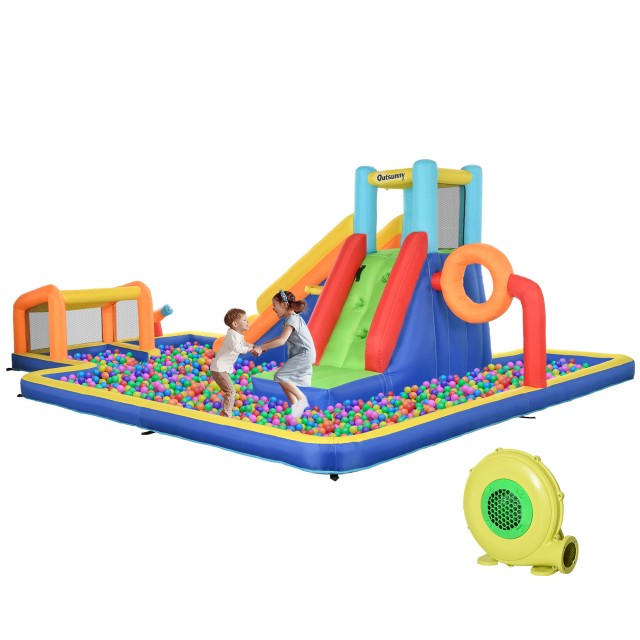 Bouncy Castle για παιδιά 3-8 ετών με τσουλήθρα, τοίχο, πόρτα και καλάθι, από ύφασμα Oxford, 590x460x220 cm 346-007V90MX