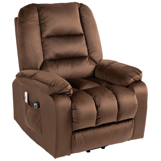 HOMCOM Relaxing Lift Chair, Ανακλινόμενη, Μασάζ και Θερμαινόμενη σε Βελούδινο, Καφέ