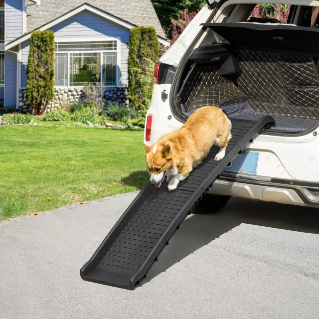 PawHut PP Dog Ramp με αντιολισθητική επίστρωση, για μπότες αυτοκινήτου μικρότερο από 75cm, 155x39x14cm, Μαύρο D06-153V00BK