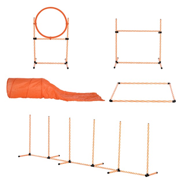 PawHut Dog Agility Tool Set Complete Course 5 Pieces Slalom, Obstacle and Tunnel, Πορτοκαλί D07-028