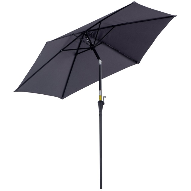 Outsunny Tiltable Garden Parasol, Άνοιγμα μανιβέλας, Φ2,7x2,35m Γκρι 84D-032GY