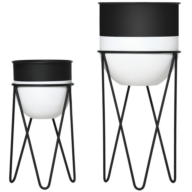 Outsunny Planter Σετ 2 τεμαχίων με μεταλλική βάση για έπιπλα εσωτερικού και εξωτερικού χώρου μαύρο 845-554