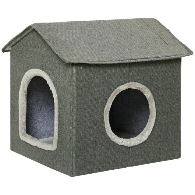 PawHut Cat House με Πλενόμενα Μαξιλάρια 2 Είσοδοι, 39x43,5x40,5cm Γκρι