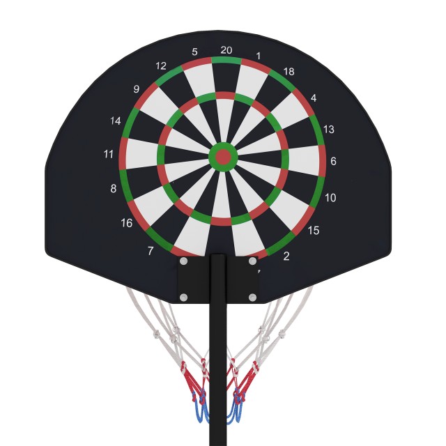 SPORTNOW Τσέρκι μπάσκετ με Darts Target 2 in 1, σε ατσάλι και PE, 38,5x48,5x179 cm, Μαύρο και Καφέ A61-054V00BK