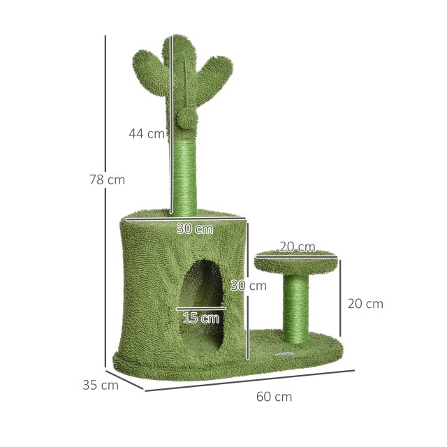 PawHut Cat Scratching Post Tree Έως 4,5 κιλά σε σχήμα Κάκτου με μπάλες και κρεβάτι, 60x35x78cm - Πράσινο