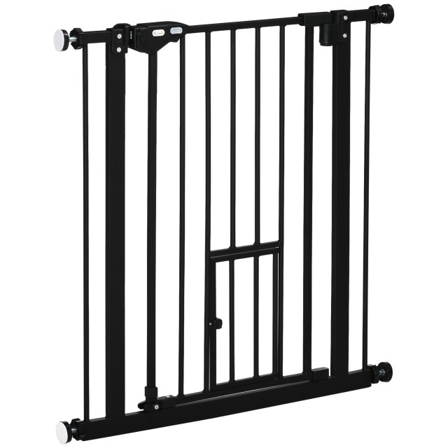 PawHut Dog Gate με Push Fit, Επεκτάσιμη από 74-80cm με Αυτόματο Κλείσιμο, Μαύρο D06-122BK