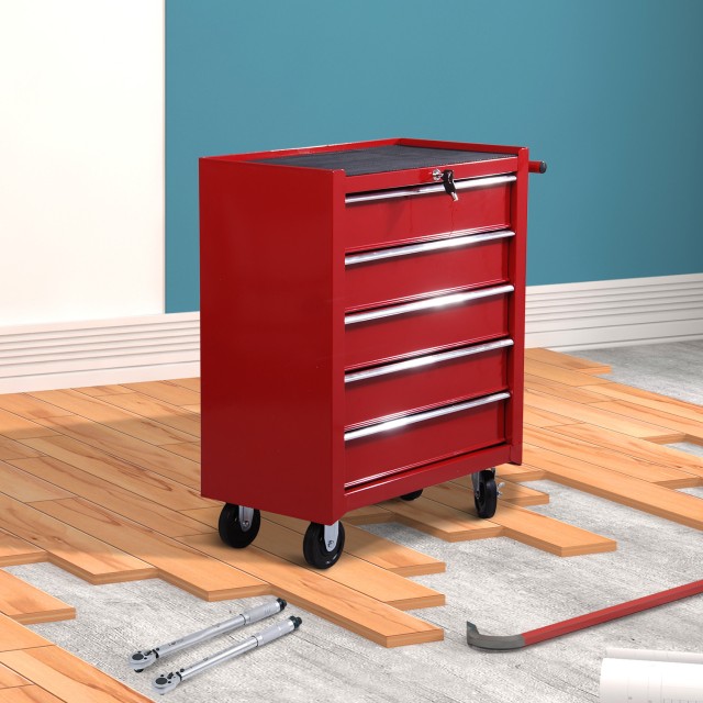 HomCom Trolley Toolbox for workshop, κόκκινο, 67,5x33x77cm