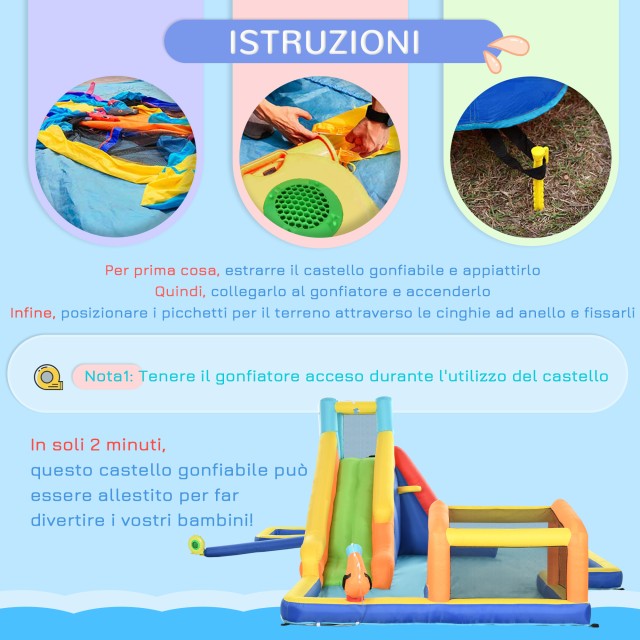 Bouncy Castle για παιδιά 3-8 ετών με τσουλήθρα, τοίχο, πόρτα και καλάθι, από ύφασμα Oxford, 590x460x220 cm 346-007V90MX